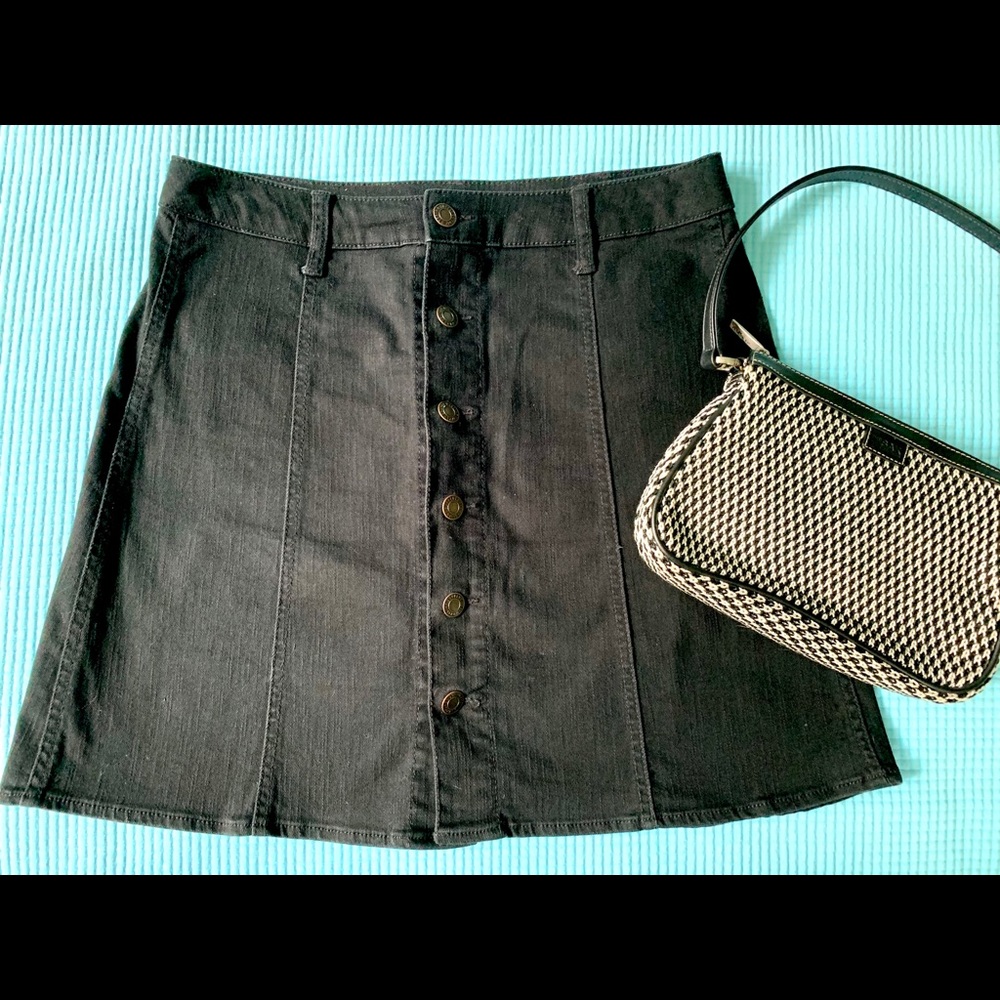MOSSIMO Black Denim Mini Skirt Metal Buttons